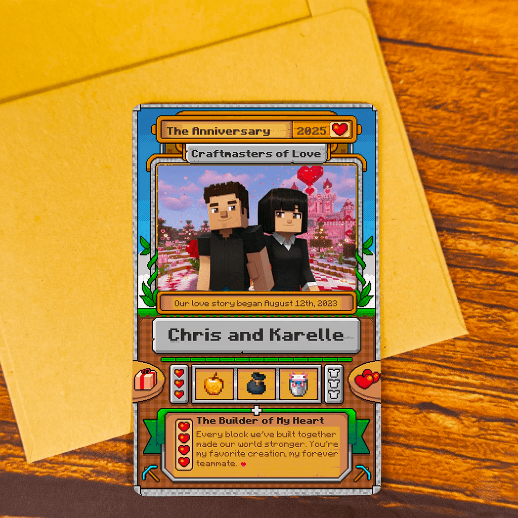 Personalized Metal Love Card – Minecraft Inspired Design
